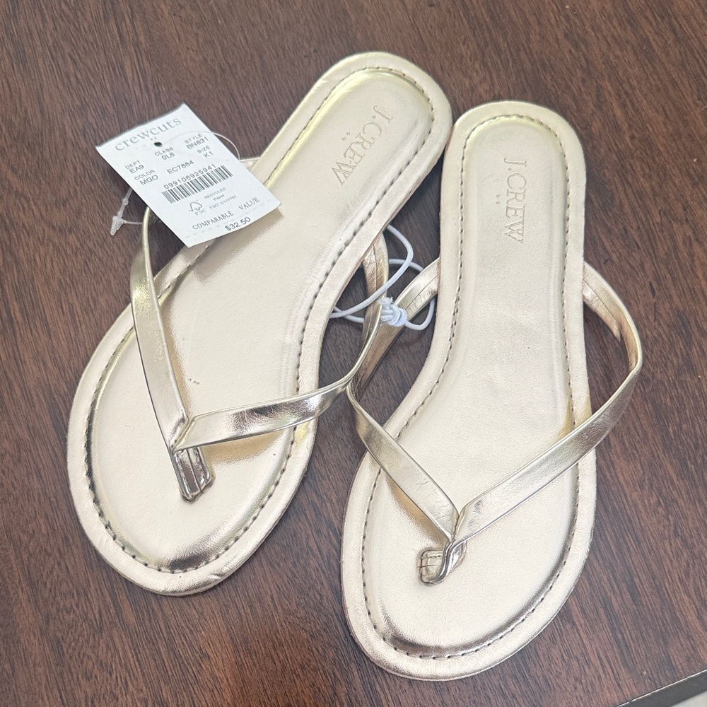 J. Crew Metallic Gold Leather Thong Sandals